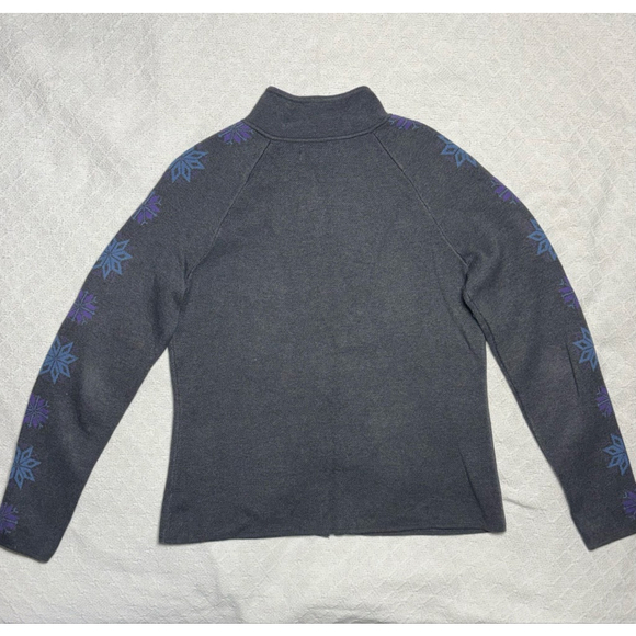 GUC Vintage Women Eddie Baur Sport Fair Isle Snowflake ZipUp Sweater Jacket Sz L - Picture 2 of 8